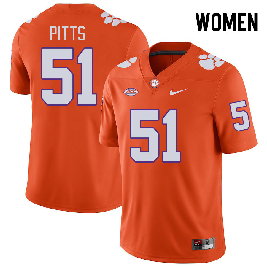 Women #51 Peyton Pitts Clemson Tigers College Football Jerseys Stitched-Orange - Click Image to Close